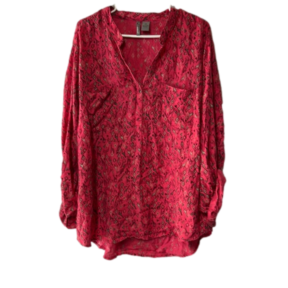 Women’s New Direction weekend long sleeve pink blouse with giraffe print size 2x